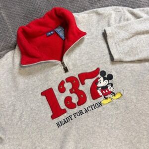 Disney Mickey Mouse Mens XL Gray Fleece 1/4 Zip Pullover 137 Ready For Action